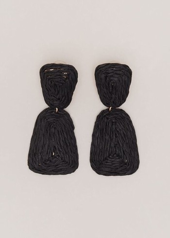 Phase Eight Black Raffia Square Drop Jewellery Black USA | 8421703-IA